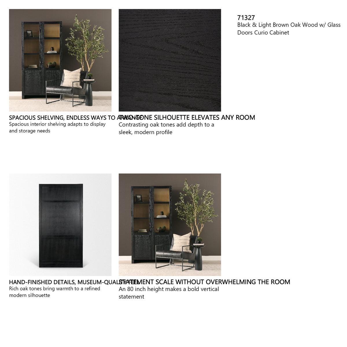 Henry Black & Light Brown Oak Wood w/ Glass Doors Curio Cabinet from Mercana - Luna Furniture