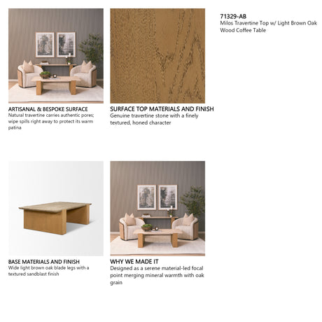 Milos Travertine Top w/ Light Brown Oak Wood Coffee Table from Mercana - Luna Furniture