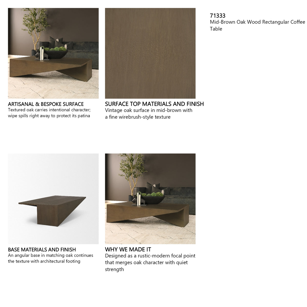 West Mid-Brown Oak Wood Rectangular Coffee Table from Mercana - Luna Furniture