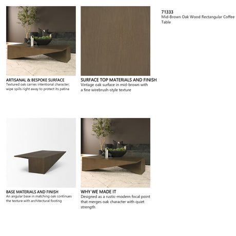 West Mid-Brown Oak Wood Rectangular Coffee Table from Mercana - Luna Furniture