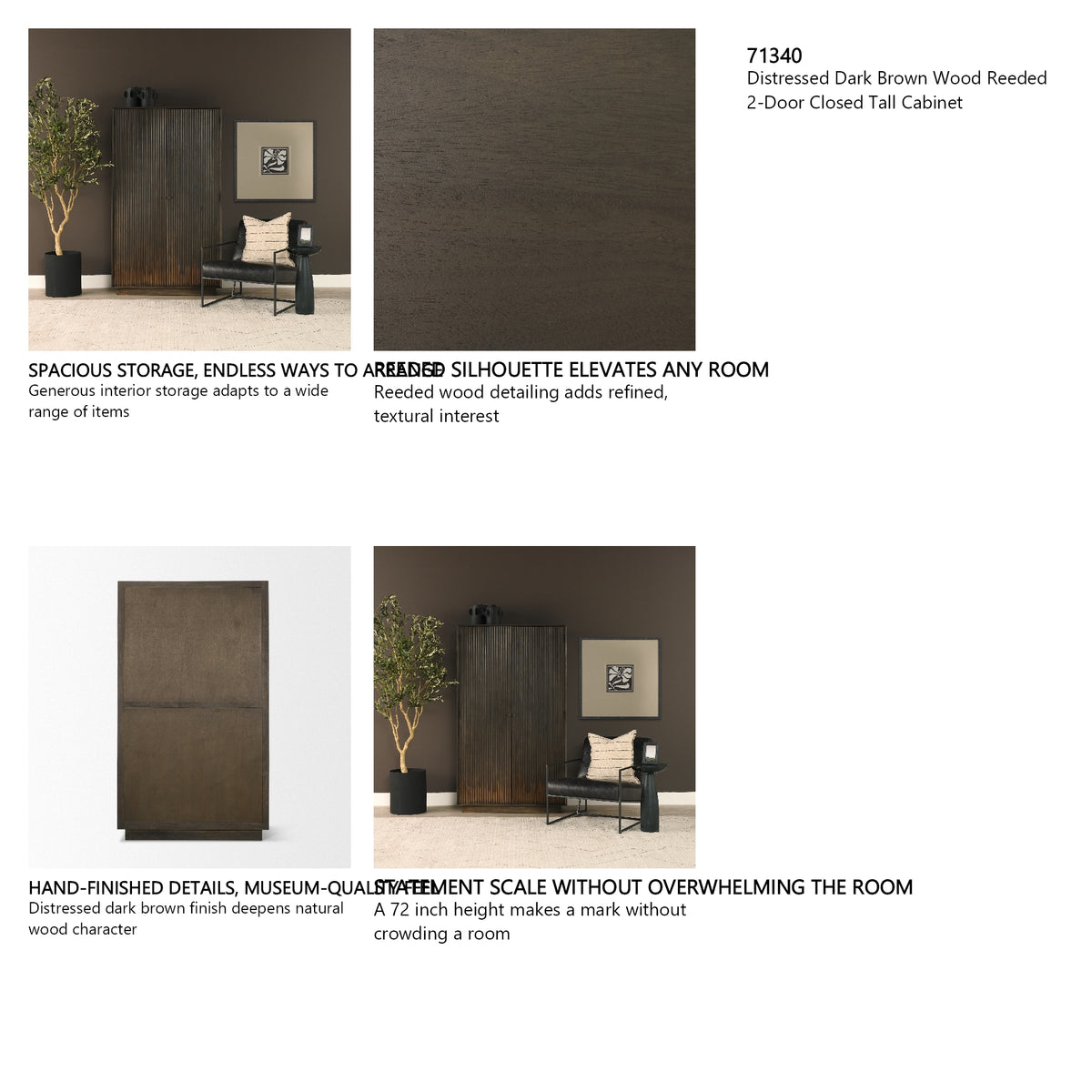 Cinder Distressed Dark Brown Wood Reeded 2-Door Closed Tall Cabinet from Mercana - Luna Furniture