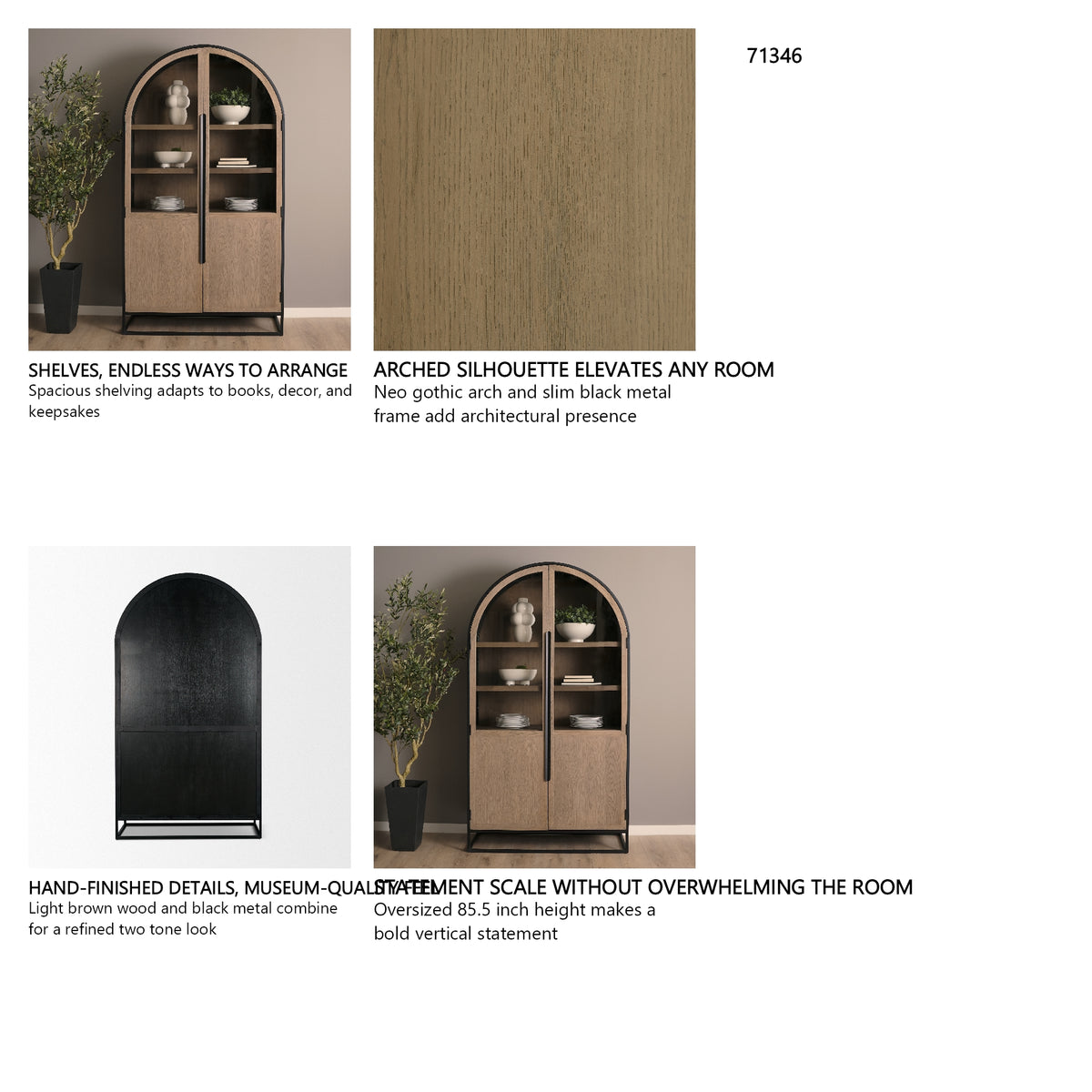 Sloan 47.5W x 80.5H Light Brown W/Black Metal Frame Arched Cabinet from Mercana - Luna Furniture