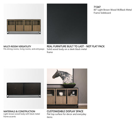 Sloan 80" Light Brown Wood W/Black Metal Frame Sideboard from Mercana - Luna Furniture