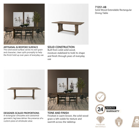 Rooke 84" Solid Wood Extendable Rectangular Dining Table from Mercana - Luna Furniture