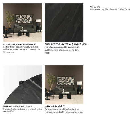 Rumer Black Wood w/ Black Marble Coffee Table from Mercana - Luna Furniture