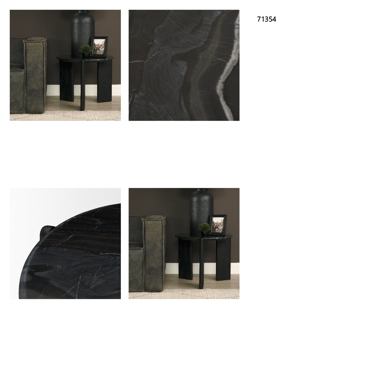 Rumer Black Wood w/ Black Marble Side Table from Mercana - Luna Furniture
