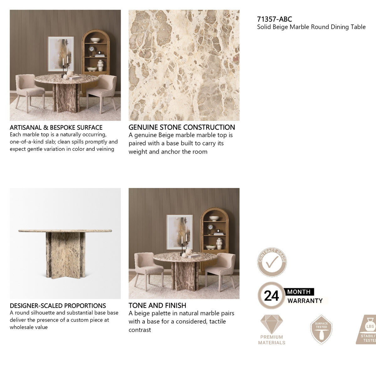 Rivaro Solid Beige Marble Round Dining Table from Mercana - Luna Furniture