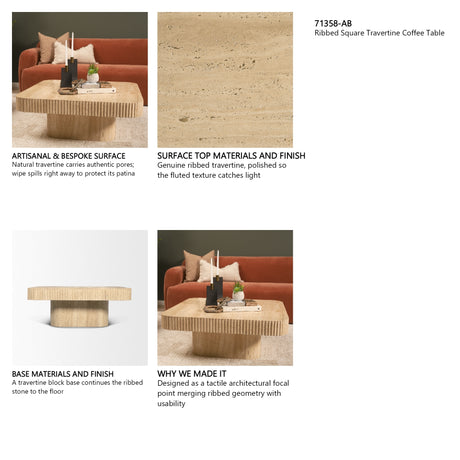 Tavora Ribbed Square Travertine Coffee Table from Mercana - Luna Furniture
