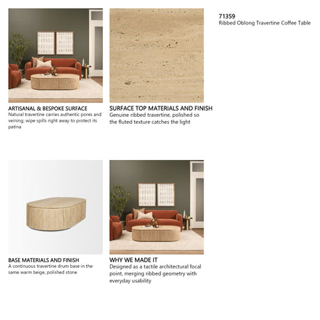 Elara Ribbed Oblong Travertine Coffee Table from Mercana - Luna Furniture