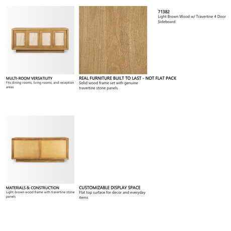 Valterra Light Brown Wood w/ Travertine 4 Door Sideboard from Mercana - Luna Furniture