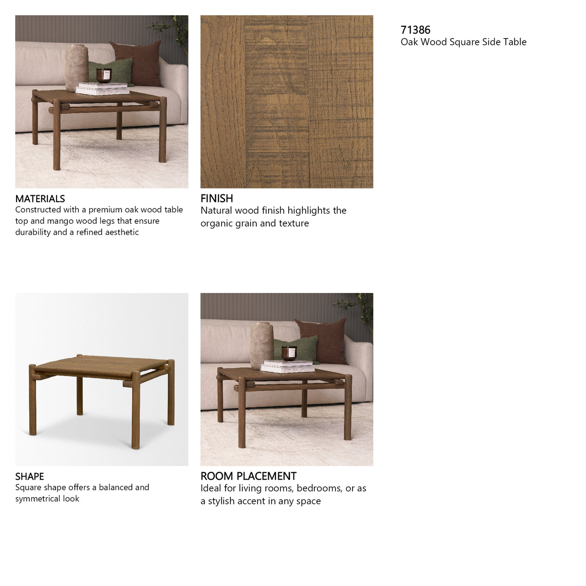 Riven Oak Wood Square Side Table from Mercana - Luna Furniture