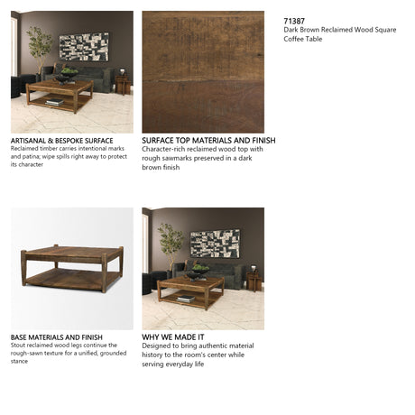 Ashwick Dark Brown Reclaimed Wood Square Coffee Table from Mercana - Luna Furniture
