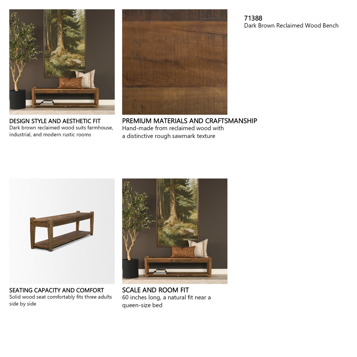 Ashwick Dark Brown Reclaimed Wood Bench from Mercana - Luna Furniture