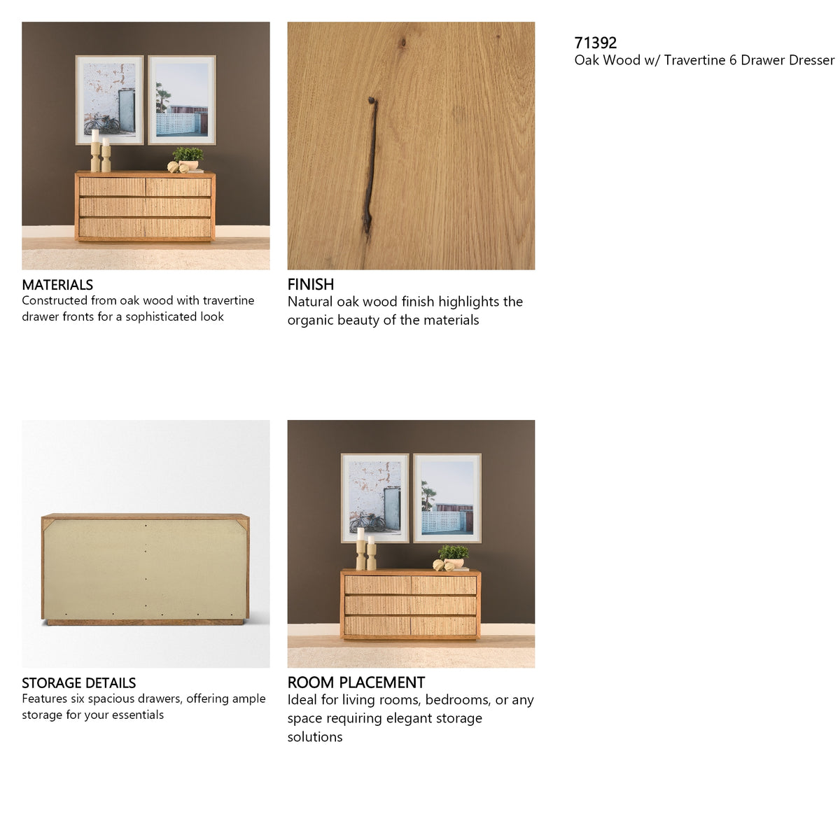 Travona Oak Wood w/ Travertine 6 Drawer Dresser from Mercana - Luna Furniture