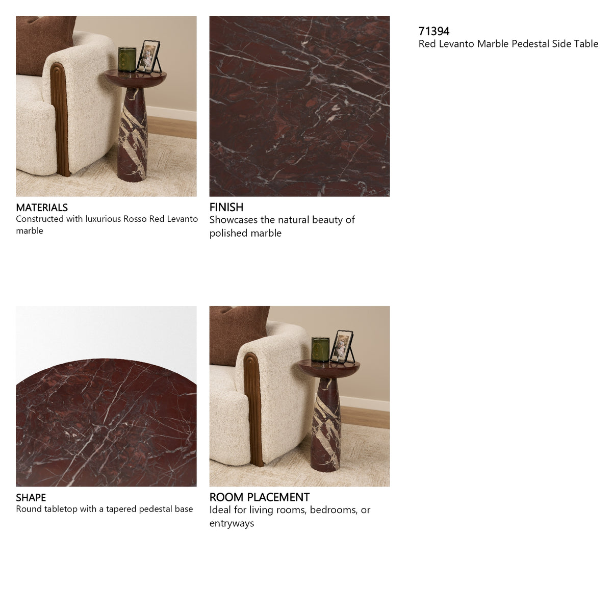 Bellancia Rosso Red Levanto Marble Pedastal Side Table from Mercana - Luna Furniture