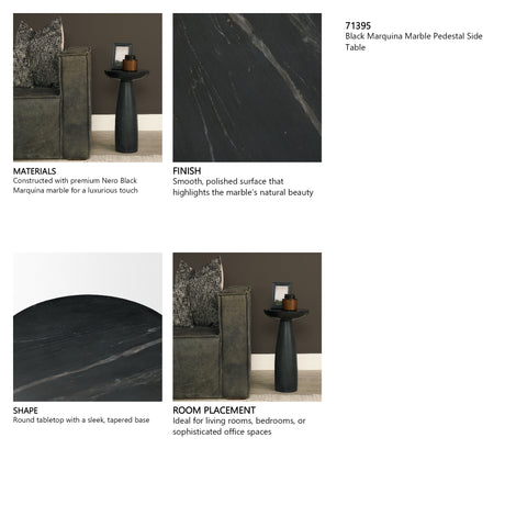 Bellancia Nero Black Marquina Marble Pedestal Side Table from Mercana - Luna Furniture