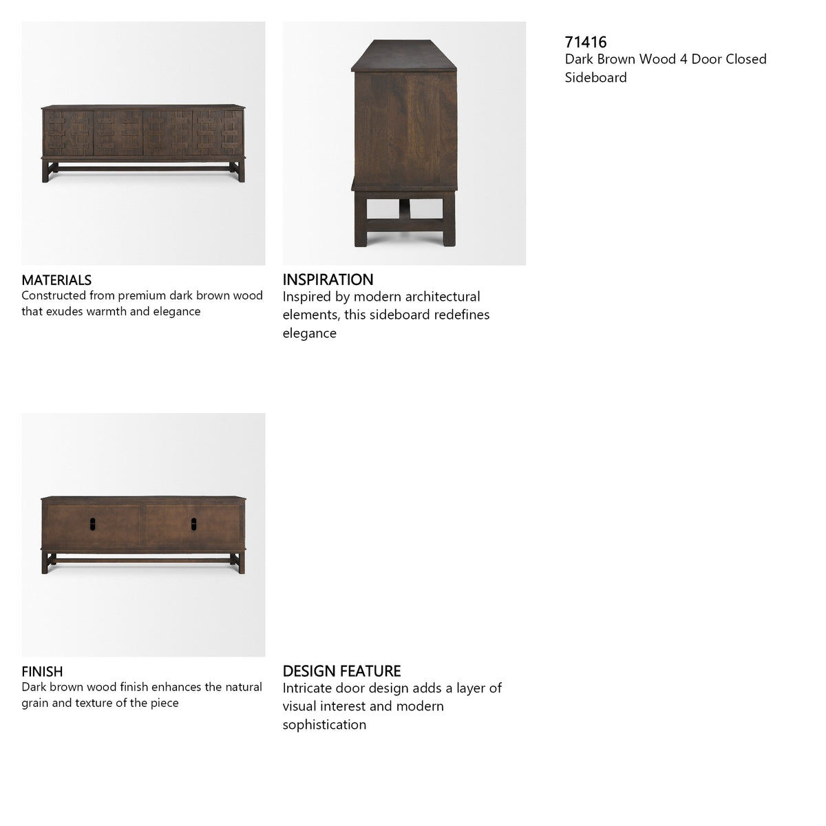 Truss Dark Brown Wood 4 Door Closed Sideboard from Mercana - Luna Furniture