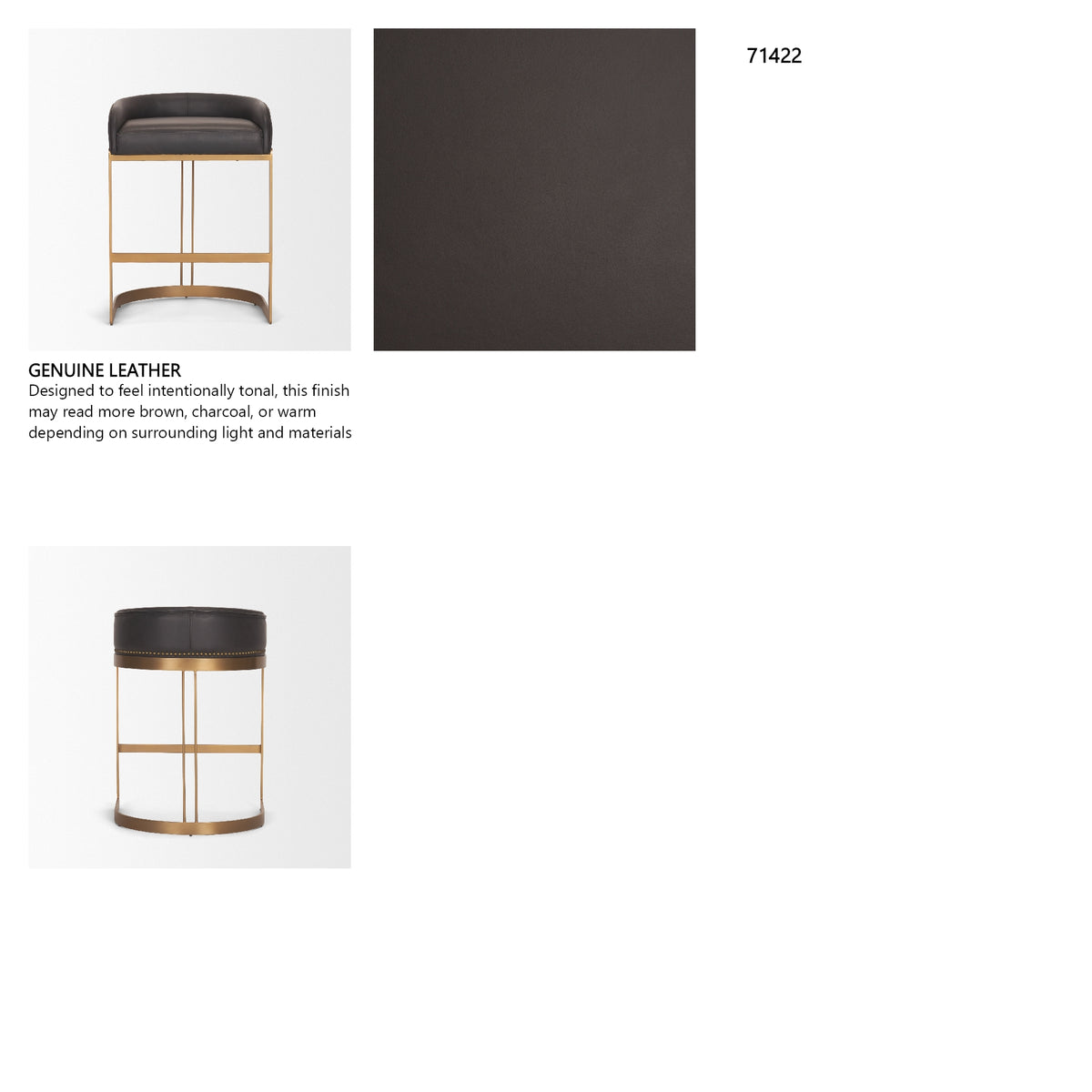 Hollyfield II Charcoal-Brown Leather Seat Gold Metal Base Counter Stool from Mercana - Luna Furniture