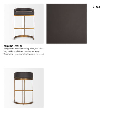 Hollyfield II Charcoal-Brown LeatherSeat Gold Metal Base Bar Stool from Mercana - Luna Furniture