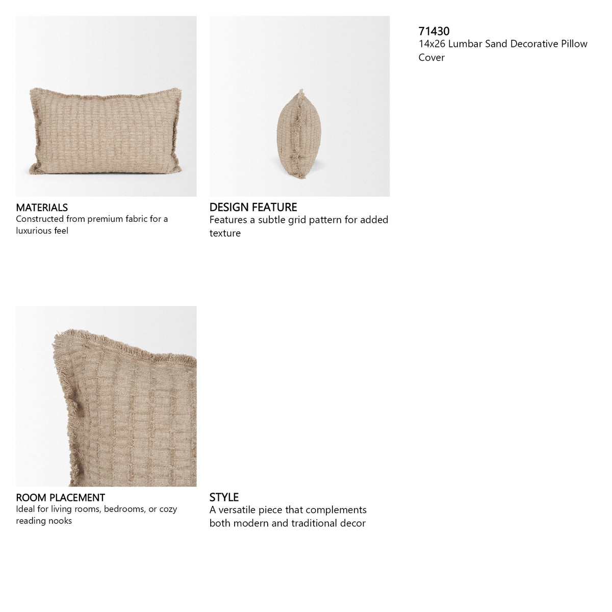 Thatch 14x26 Lumbar Sand Decorative Pillow Cover from Mercana - Luna Furniture