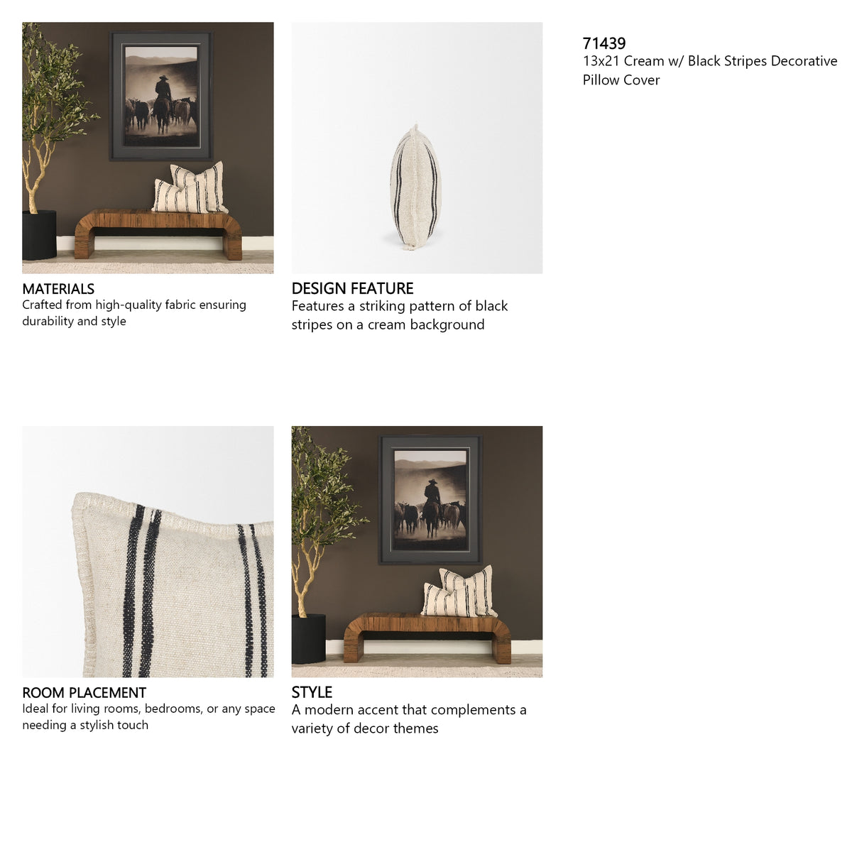 Liv 13x21 Cream w/ Black Stripes Decorative Pillow Cover from Mercana - Luna Furniture