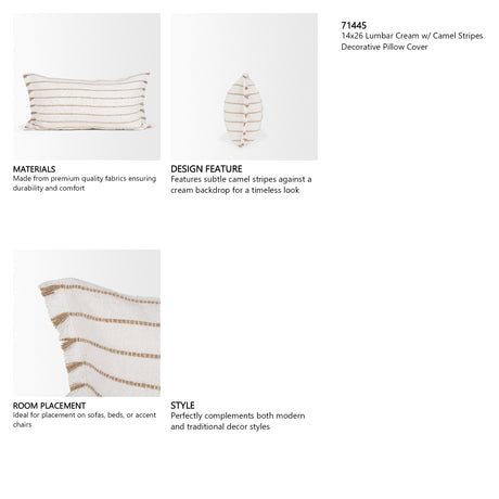 Willow 14x26 Lumbar Cream w/ Camel Stripes Decorative Pillow Cover from Mercana - Luna Furniture