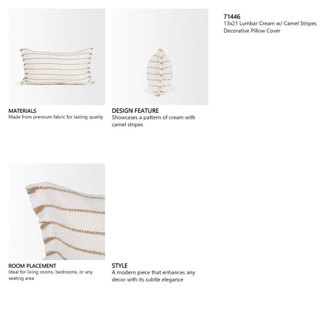 Willow 13x21 Lumbar Cream w/ Camel Stripes Decorative Pillow Cover from Mercana - Luna Furniture