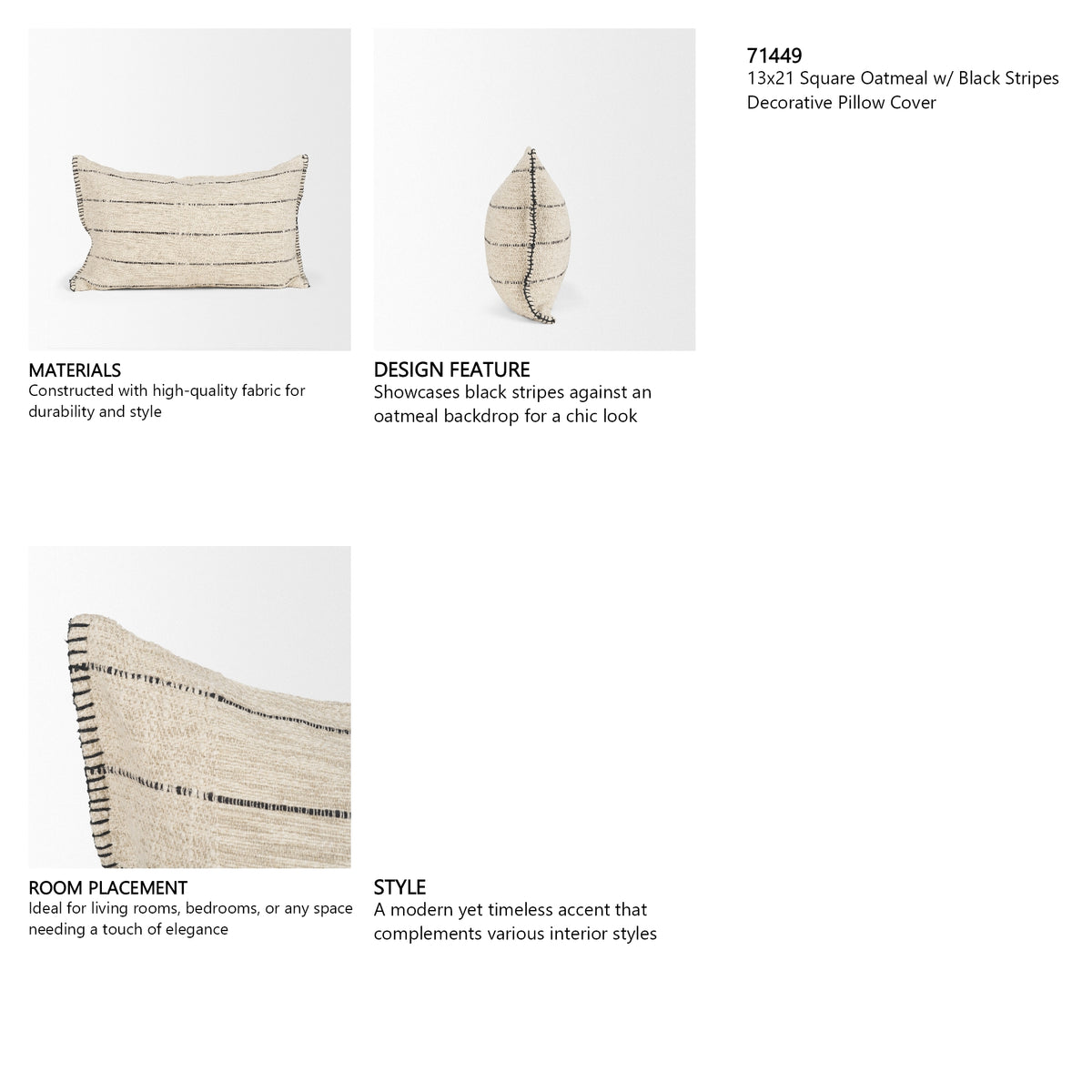 Lyle 13x21 Square Oatmeal w/ Black Stripes Decorative Pillow Cover from Mercana - Luna Furniture