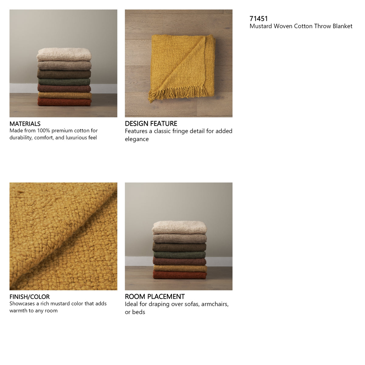 Kambal Mustard Woven Cotton Throw Blanket from Mercana - Luna Furniture