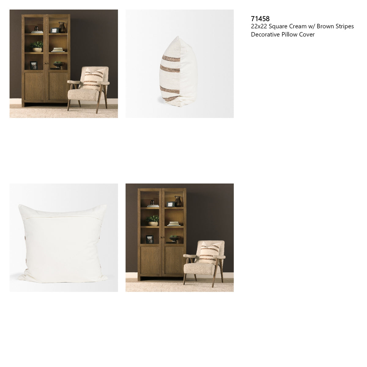 Maryn 22x22 Square Cream w/ Brown Stripes Decorative Pillow Cover from Mercana - Luna Furniture