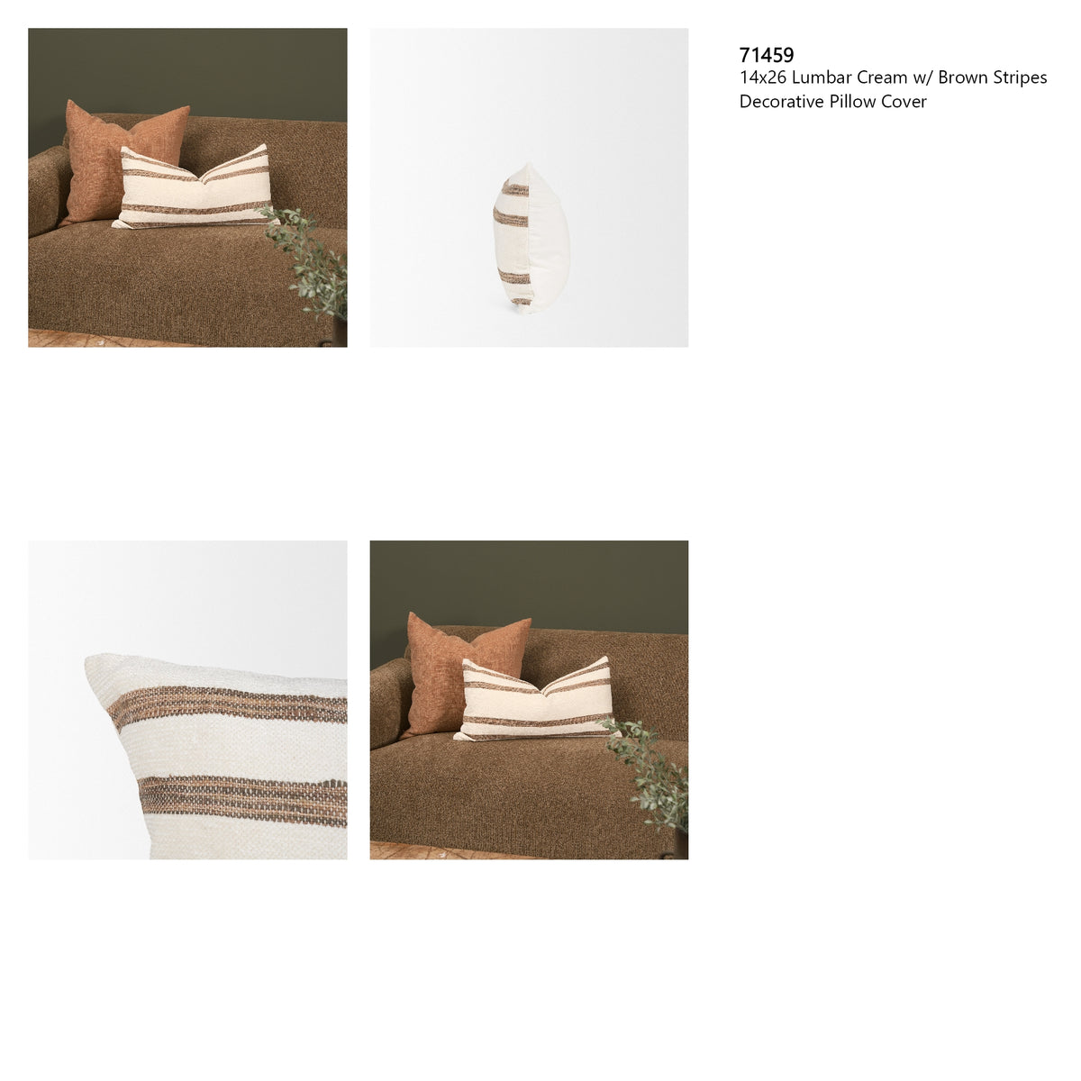 Maryn 14x26 Lumbar Cream w/ Brown Stripes Decorative Pillow Cover from Mercana - Luna Furniture