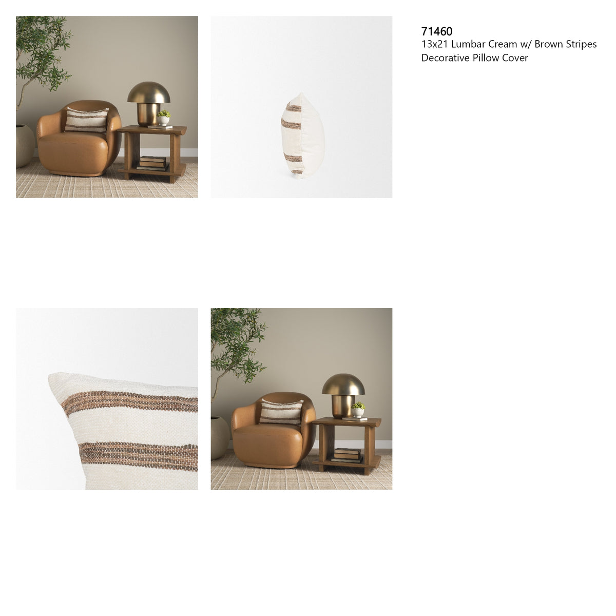 Maryn 13x21 Lumbar Cream w/ Brown Stripes Decorative Pillow Cover from Mercana - Luna Furniture