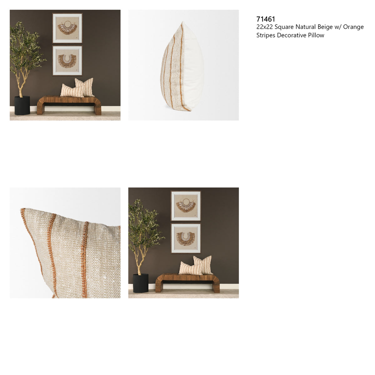 Merrick 22x22 Square Natural Beige w/ Orange Stripes Decorative Pillow from Mercana - Luna Furniture