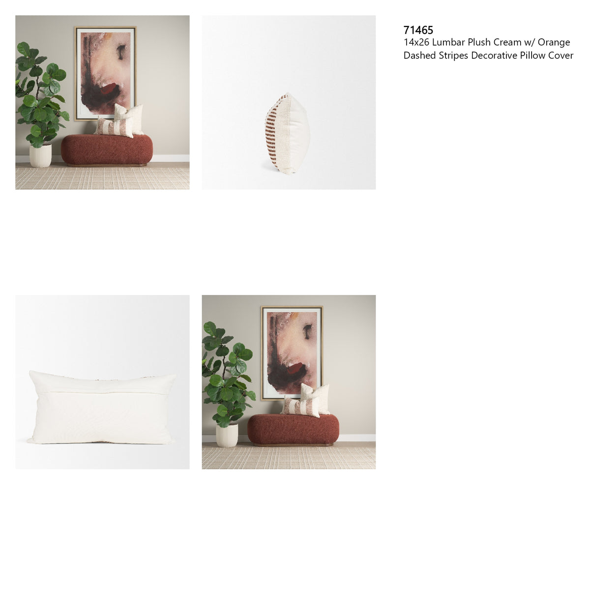 Levon 14x26 Lumbar Plush Cream w/ Orange Dashed Stripes Decorative Pillow Cover from Mercana - Luna Furniture