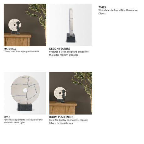 Orin White Marble Round Disc Decorative Object from Mercana - Luna Furniture