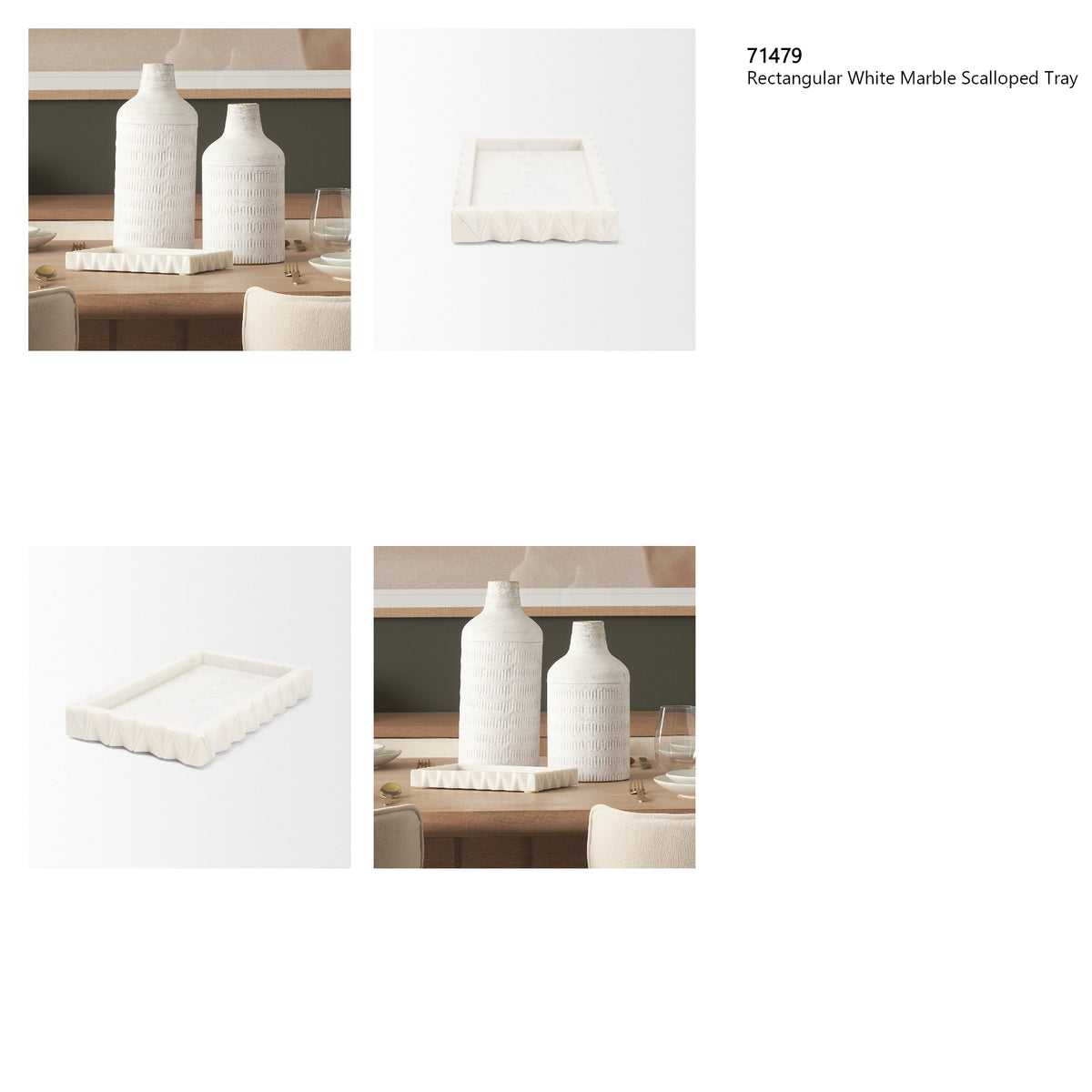 Camellia Rectangular White Marble Scalloped Tray from Mercana - Luna Furniture