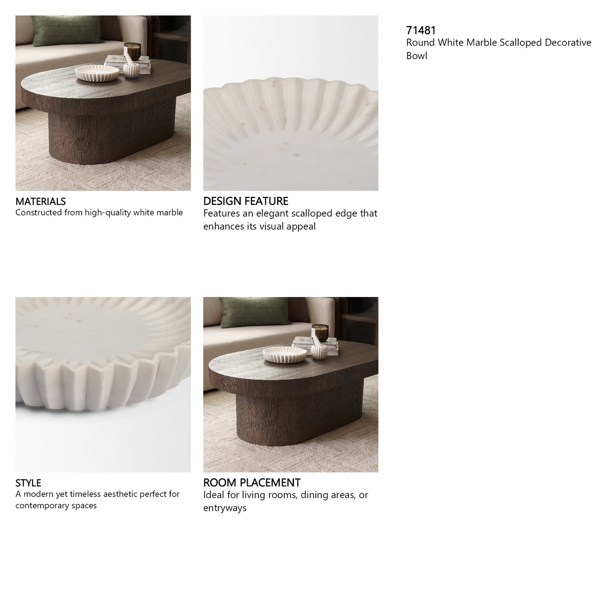Fiora Round White Marble Scalloped Decorative Bowl from Mercana - Luna Furniture