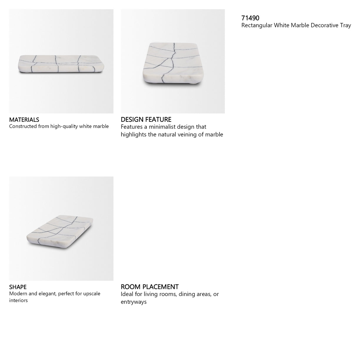 Tratto Rectangular White Marble Decorative Tray from Mercana - Luna Furniture