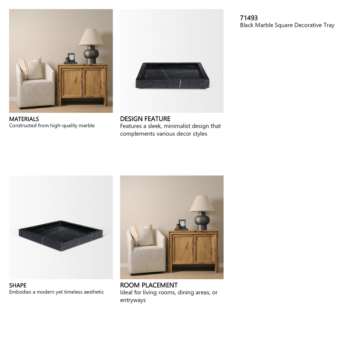 Stratus Black Marble Square Decorative Tray from Mercana - Luna Furniture