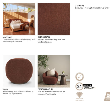 Hudson Burgundy Fabric Upholstered Swivel Chair from Mercana - Luna Furniture