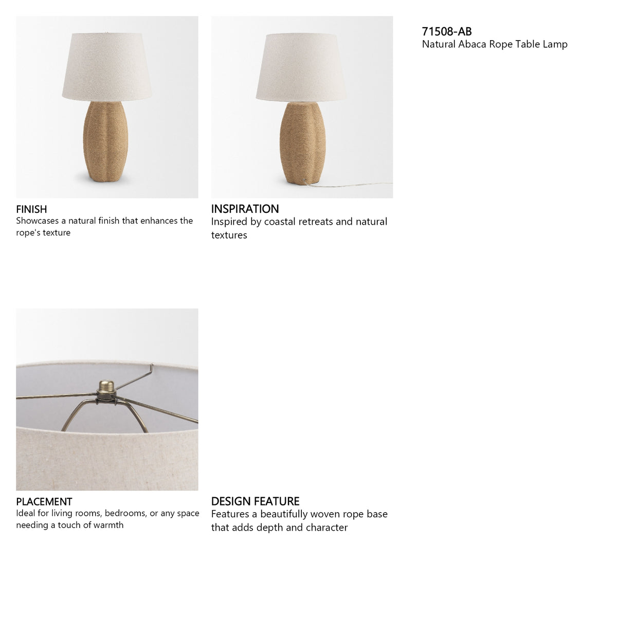 Portofino Natural Abaca Rope Table Lamp from Mercana - Luna Furniture