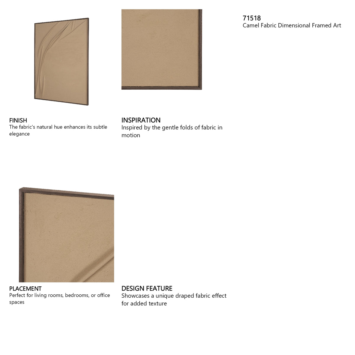 Drape III Camel Fabric Dimensional Framed Art from Mercana - Luna Furniture