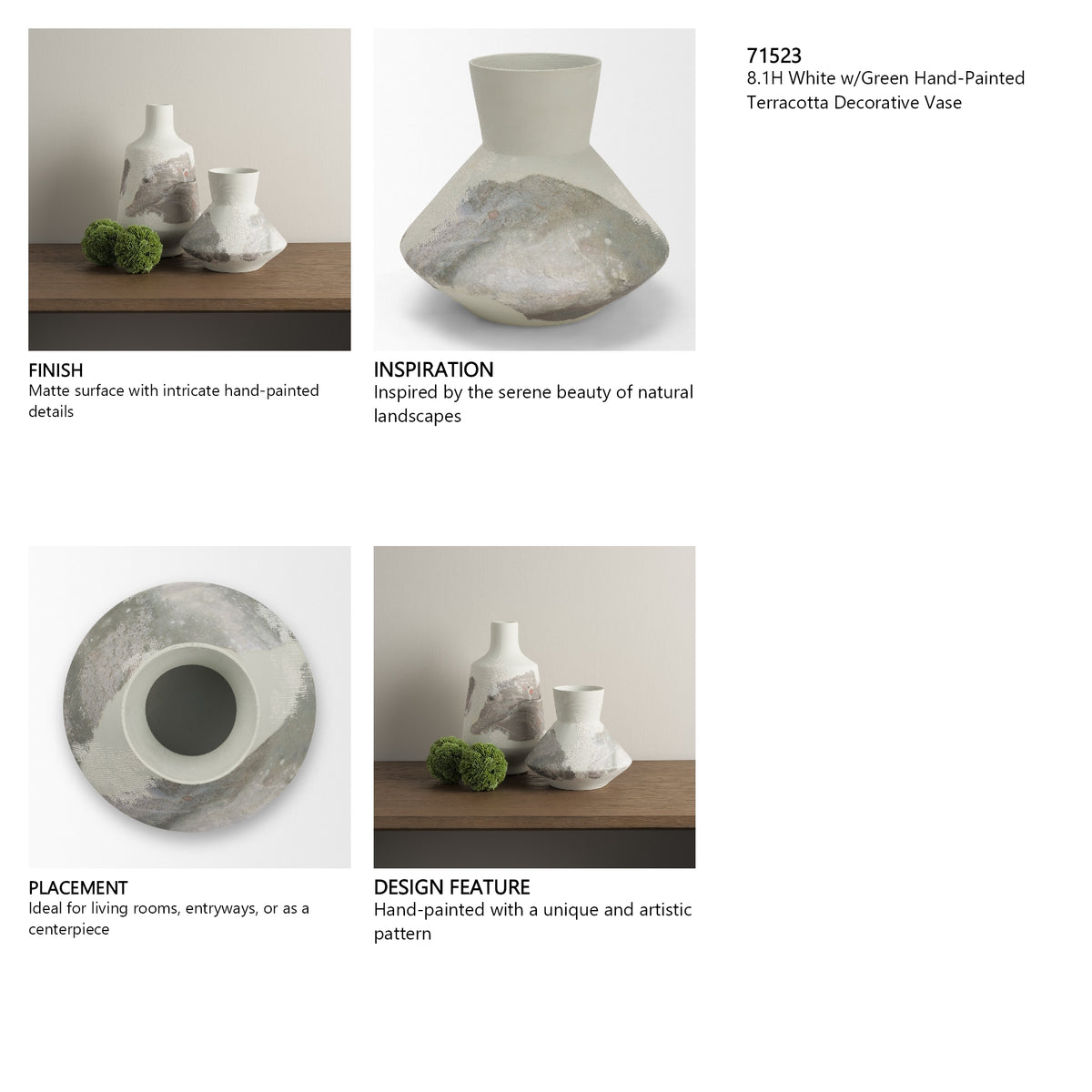 Velo 8.1H White w/Green Hand-Painted Terracotta Decorative Vase from Mercana - Luna Furniture