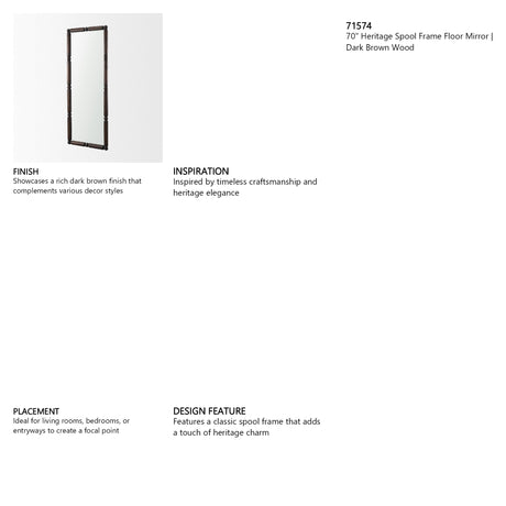 Lenora 70" Heritage Spool Frame Floor Mirror | Dark Brown Wood from Mercana - Luna Furniture