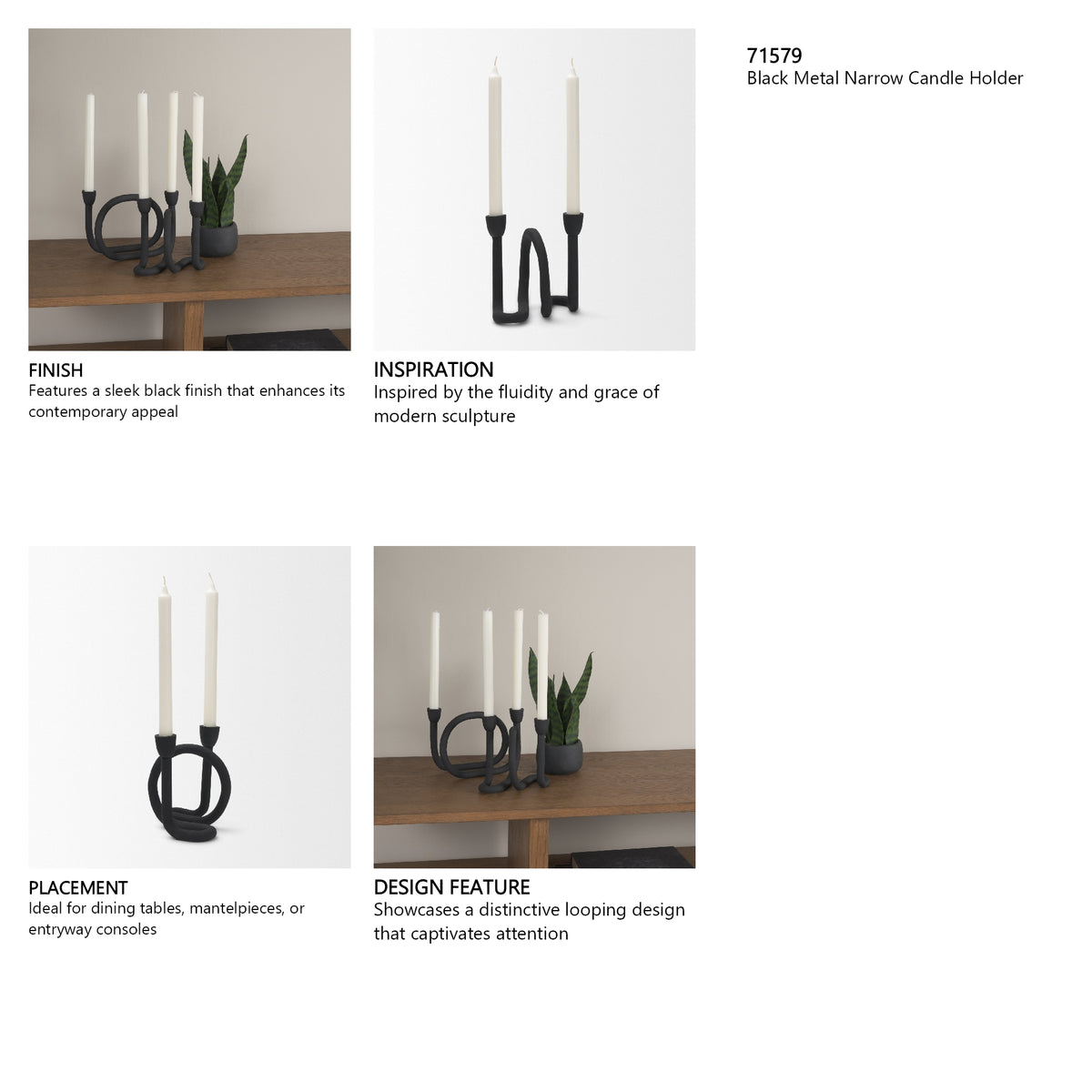 Serpens Black Metal Narrow Candle Holder from Mercana - Luna Furniture