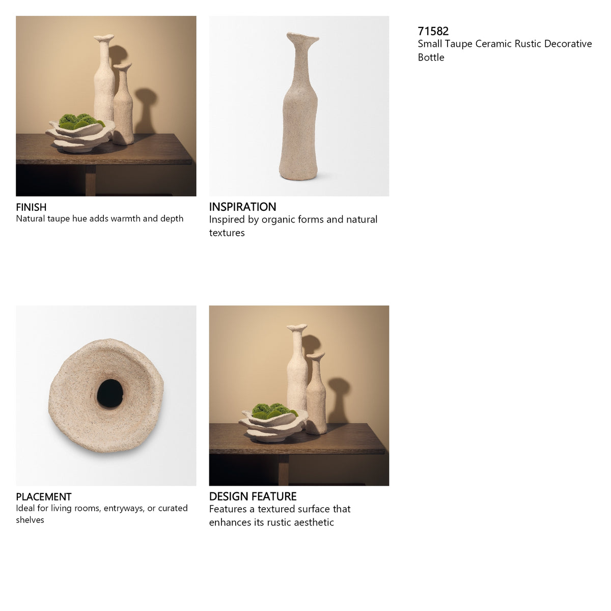 Runa Small Taupe Ceramic Rustic Decorative Bottle from Mercana - Luna Furniture