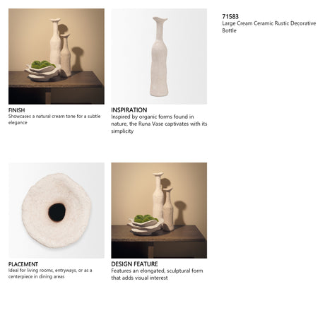 Runa Large Cream Ceramic Rustic Decorative Bottle from Mercana - Luna Furniture