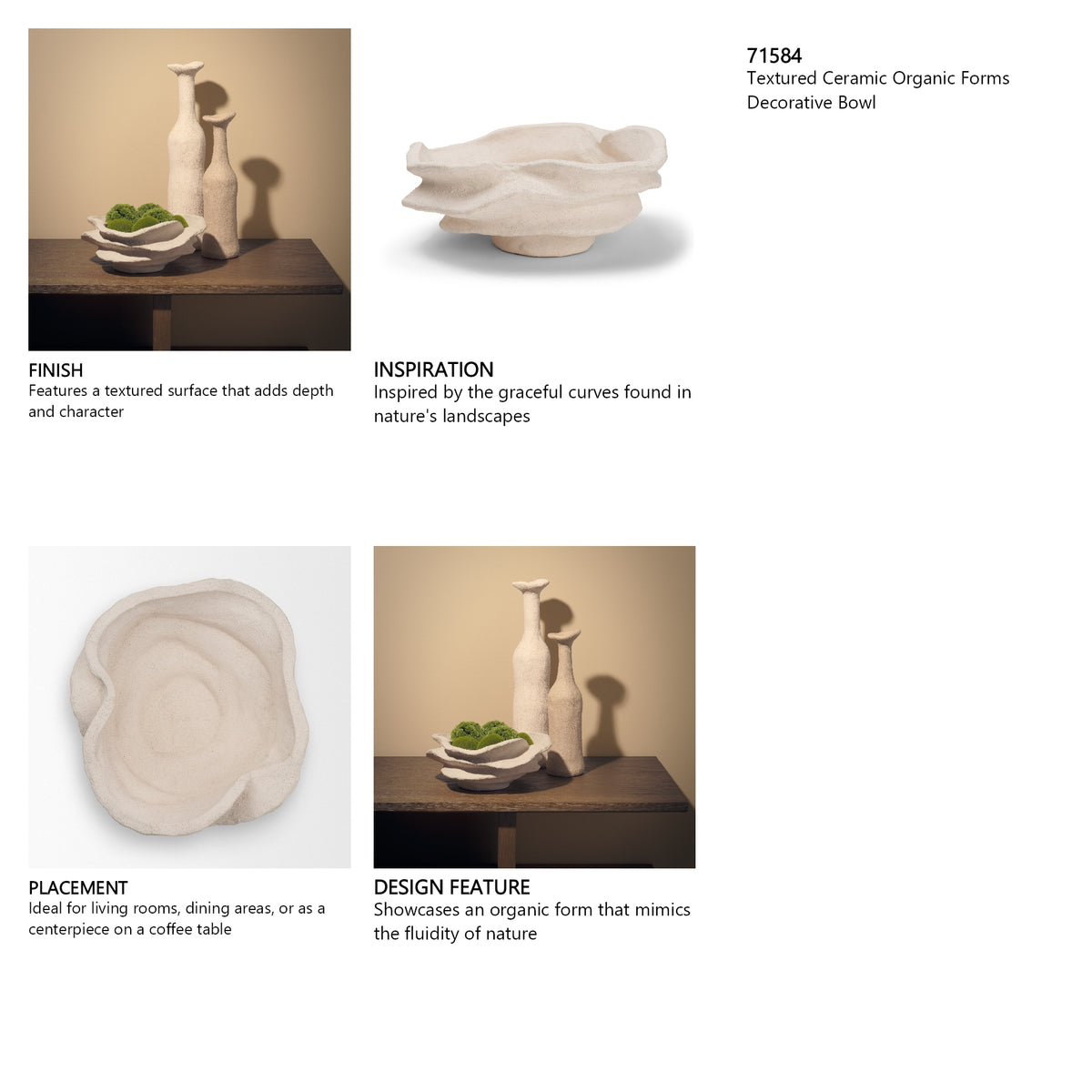 Scala Textured Ceramic Organic Forms Decorative Bowl