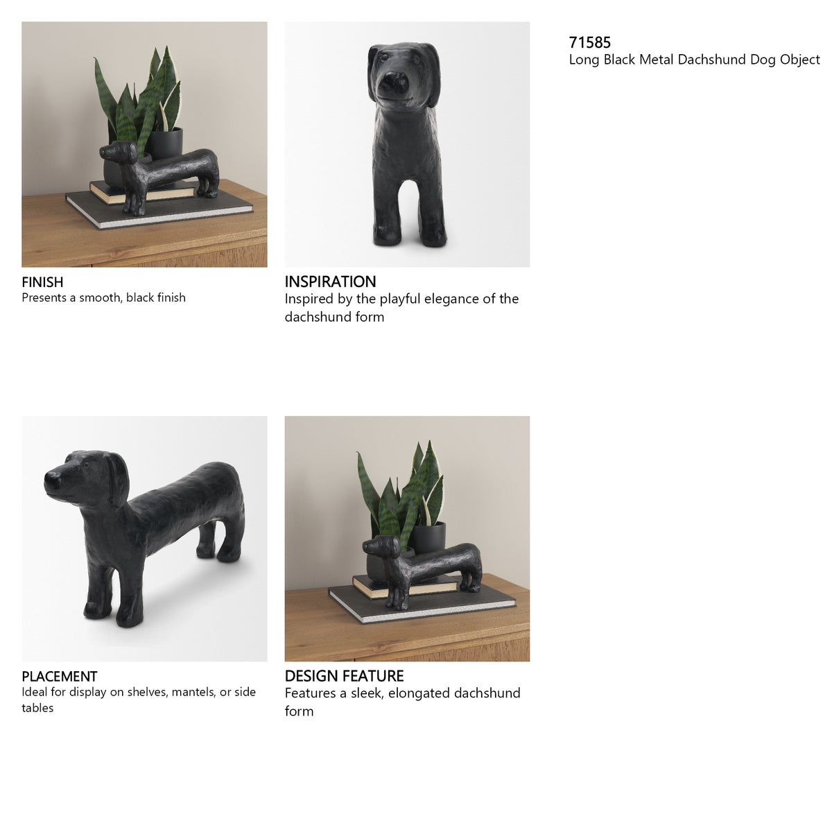 Dash Long Black Metal Dachshund Dog Object from Mercana - Luna Furniture