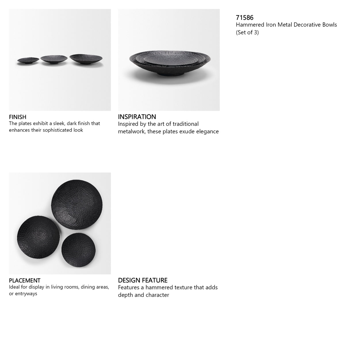 Patera Hammered Iron Metal Decorative Bowls (Set of 3)